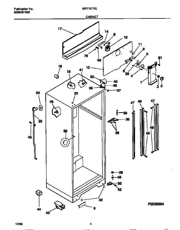 CABINET Diagram and Parts List for MRT18TRED2  Frigidaire Refrigerator