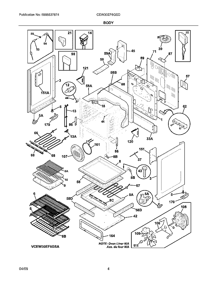 BODY Diagram and Parts List for CEW30EF6GSD  Electrolux Range