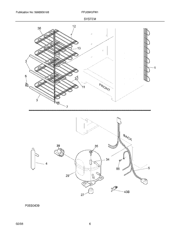 SYSTEM Diagram and Parts List for FFU09K0FW1  Frigidaire Freezer