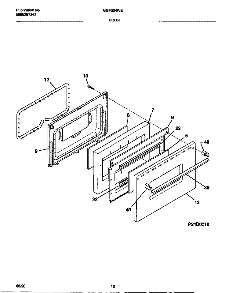 DOOR Diagram and Parts List for MGF324WESC  Frigidaire Range