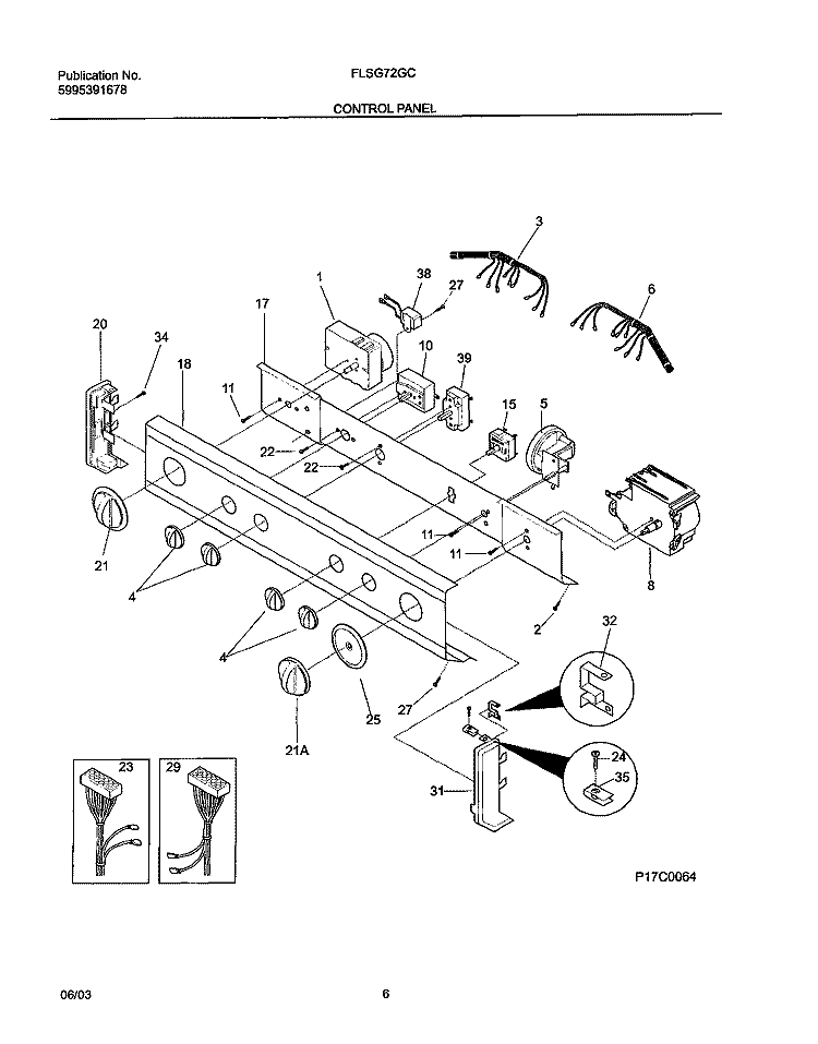 CONTROL PANEL Diagram and Parts List for FLSG72GCSC  Frigidaire Washer Dryer Combo