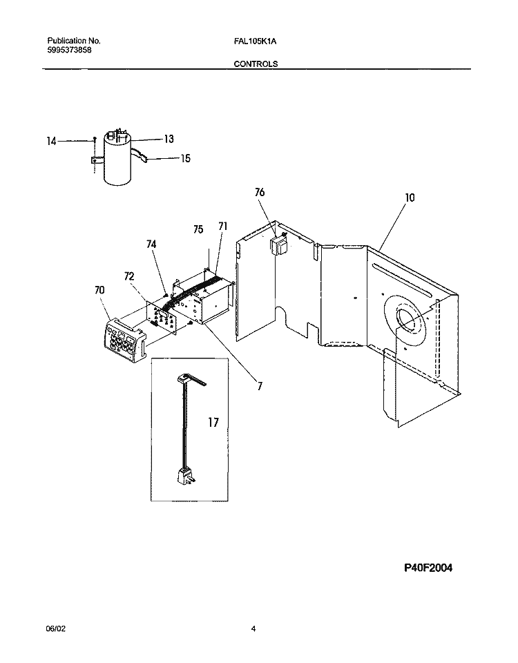 CONTROLS Diagram and Parts List for FAL105K1A3  Frigidaire Air Conditioner