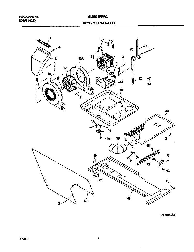 P17B0022 DRY MTR, BELT Diagram and Parts List for MLSE62RFW2  Frigidaire Washer Dryer Combo