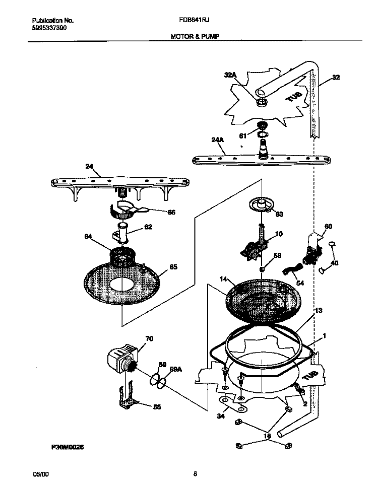 MOTOR Diagram and Parts List for FDB641RJB0  Frigidaire Dishwasher