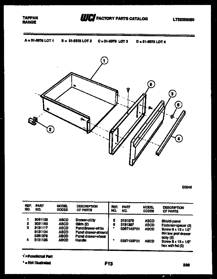 DRAWER PARTS Diagram and Parts List for 31-3978-00-02  Tappan Range