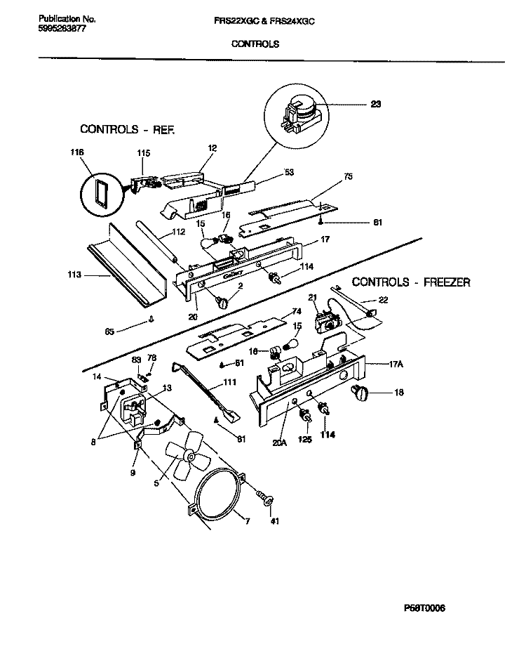 CONTROLS Diagram and Parts List for FRS22XGCD0  Frigidaire Refrigerator