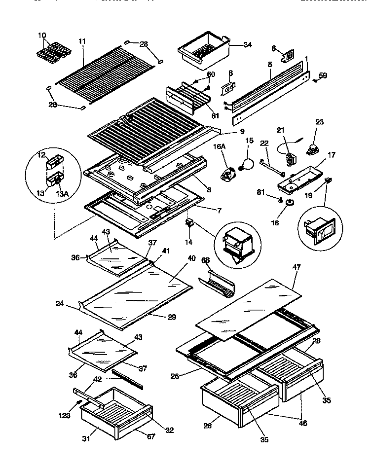 SHELVES / CONTROLS Diagram and Parts List for GRT18QNCD0  Gibson Refrigerator