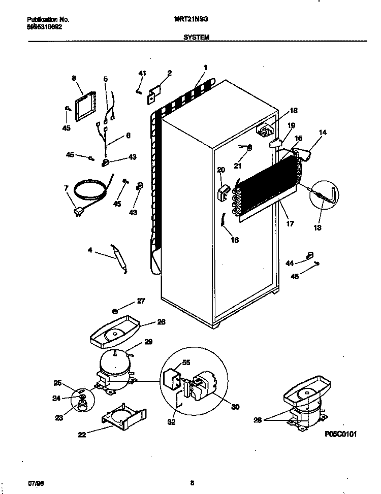 SYSTEM Diagram and Parts List for MRT21NSGW0  Frigidaire Refrigerator