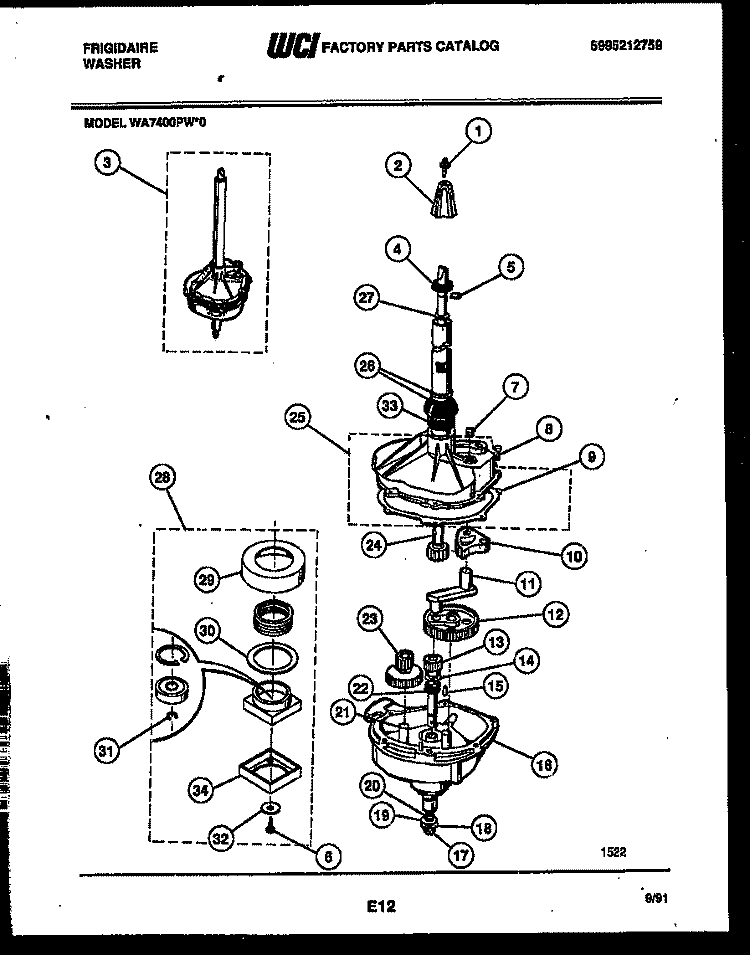 TRANSMISSION PARTS Diagram and Parts List for WA7400PW0  Frigidaire Washer