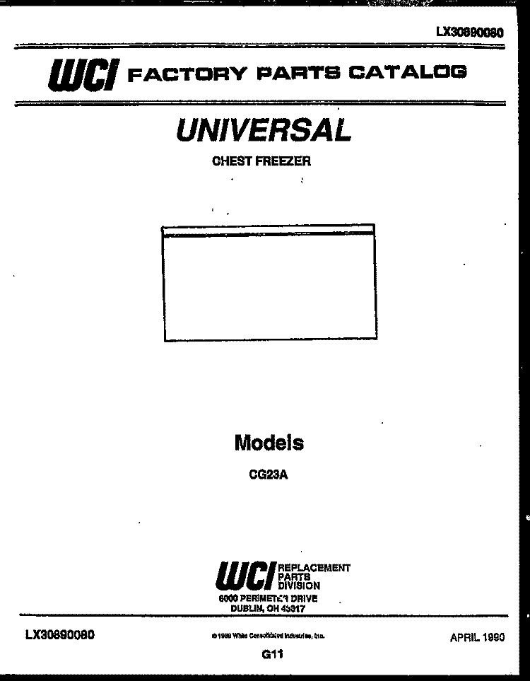 COVER Diagram and Parts List for CG23A  Frigidaire Freezer