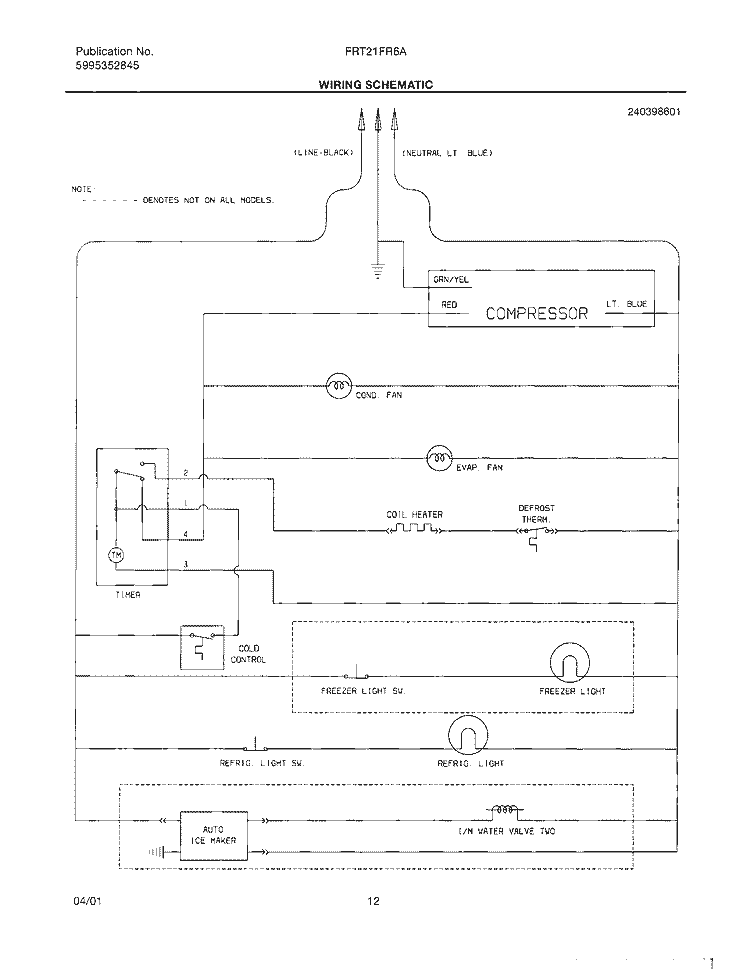 WIRING SCHEMATIC Diagram and Parts List for FRT21FR6AB0  Frigidaire Refrigerator