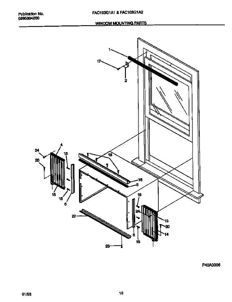 WINDOW MOUNTING PARTS Diagram and Parts List for FAC103G1A1  Frigidaire Air Conditioner