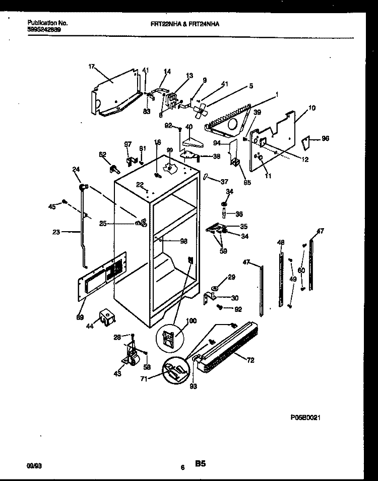 CABINET PARTS Diagram and Parts List for FRT22NHAW0  Frigidaire Refrigerator
