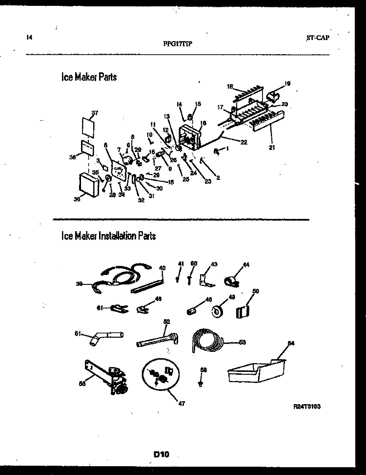 ICE MAKER AND INSTALLATION PARTS Diagram and Parts List for FPG17TIPW0  Frigidaire Refrigerator
