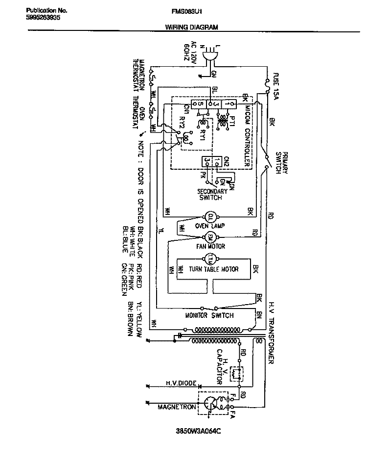 WIRING DIAGRAM Diagram and Parts List for FMS083U1S0  Frigidaire Microwave