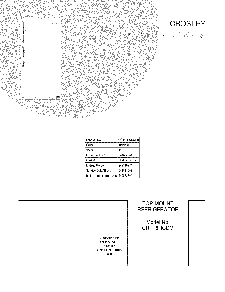 COVER Diagram and Parts List for CRT18HCDMS0  Crosley Refrigerator