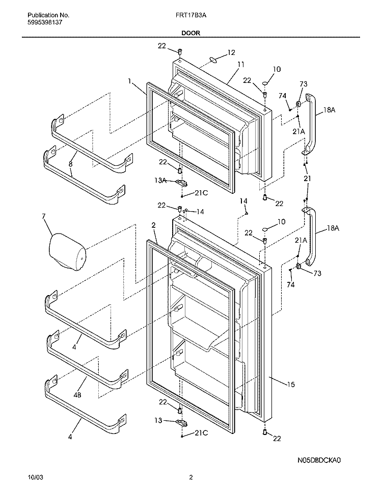 DOOR Diagram and Parts List for FRT17B3AZ4  Frigidaire Refrigerator