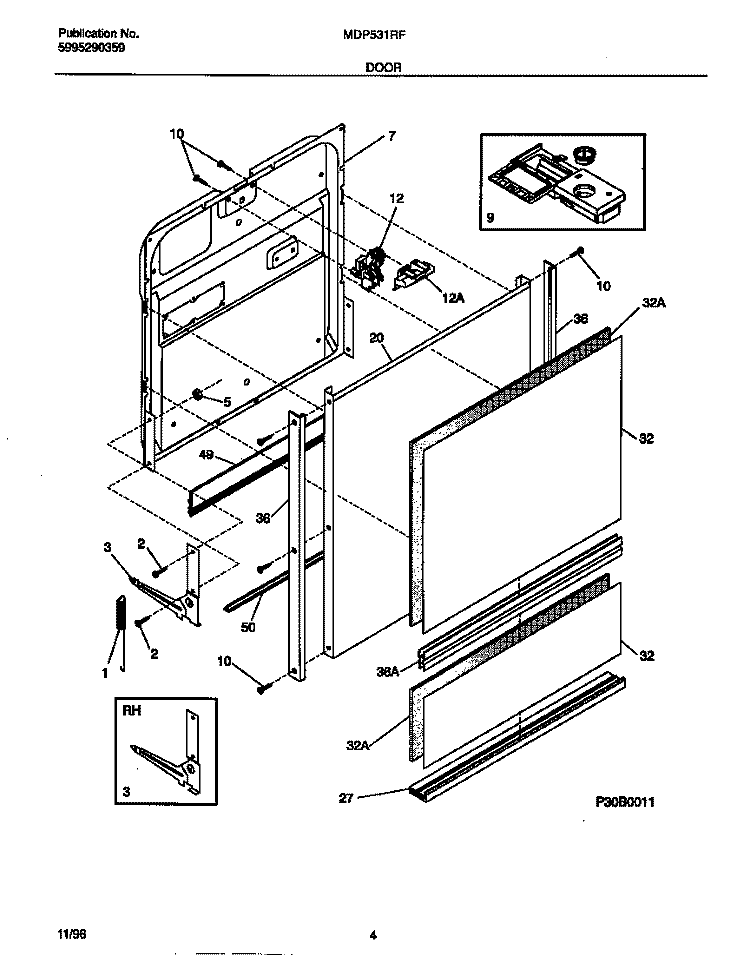 DOOR Diagram and Parts List for MDP531RFR1  Frigidaire Dishwasher