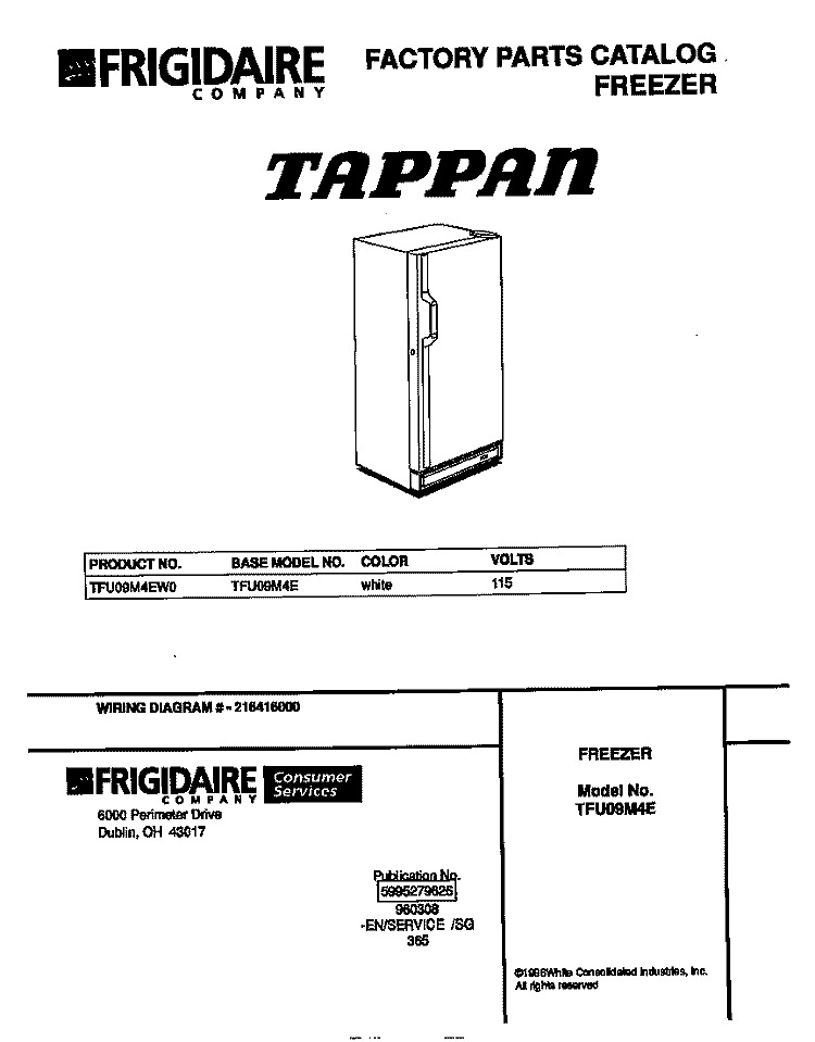 COVER Diagram and Parts List for TFU09M4EW0  Tappan Freezer