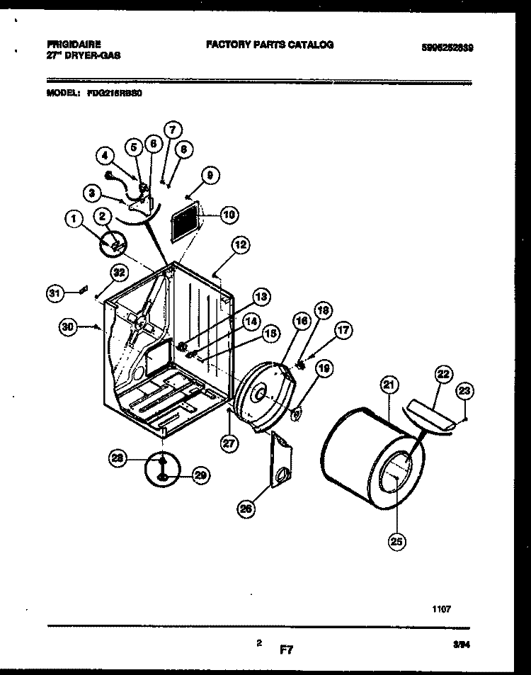 CABINET AND COMPONENT PARTS Diagram and Parts List for FDG216RBS0  Frigidaire Dryer