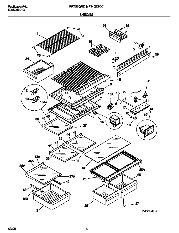 SHELVES Diagram and Parts List for F44Q21CCW0  Frigidaire Refrigerator
