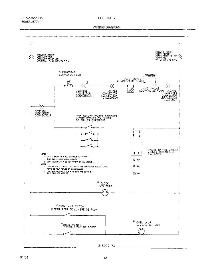WIRING DIAGRAM Diagram and Parts List for FGF335CGTJ  Frigidaire Range