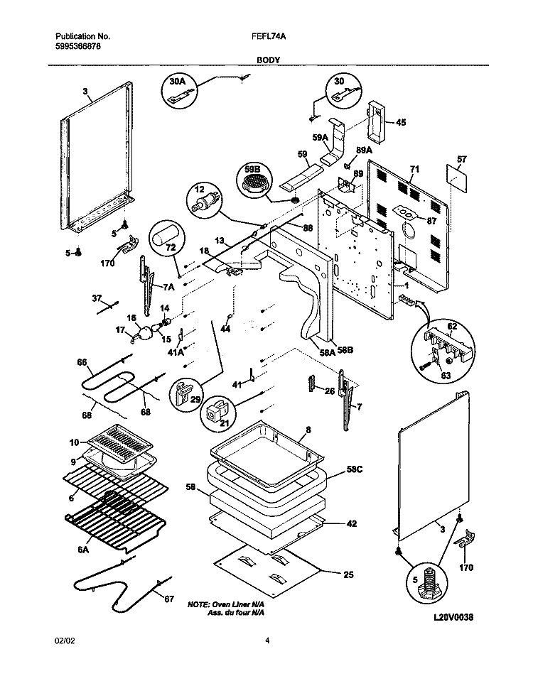 BODY Diagram and Parts List for FEFL74ABC  Frigidaire Range