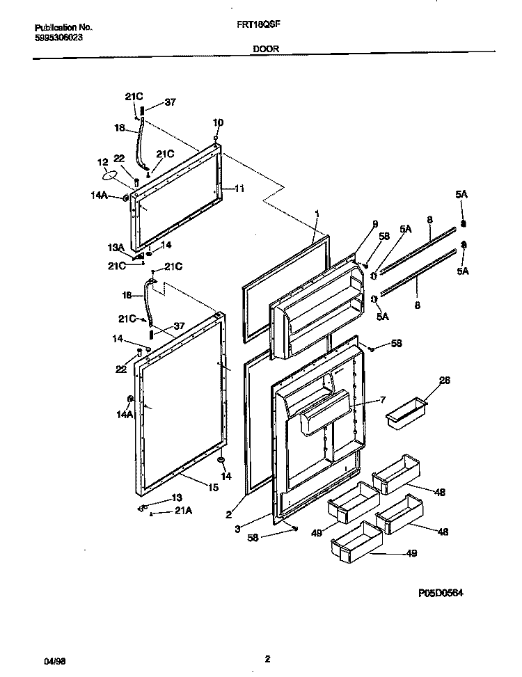 DOORS Diagram and Parts List for FRT18QSFW0  Frigidaire Refrigerator