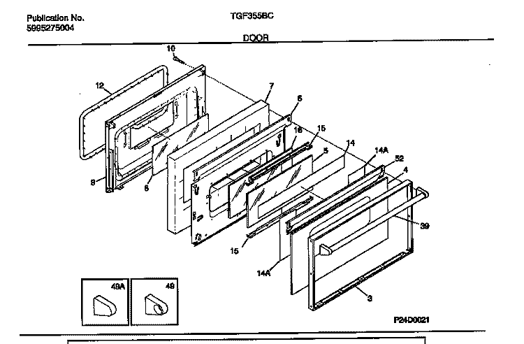 DOOR Diagram and Parts List for TGF355BCWB  Tappan Range