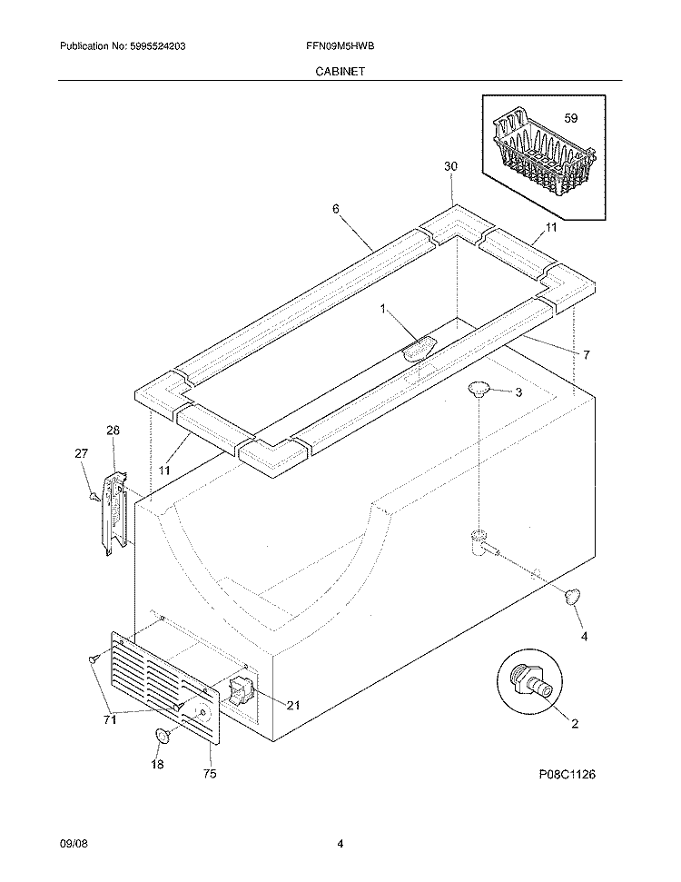 CABINET Diagram and Parts List for FFN09M5HWB  Frigidaire Freezer