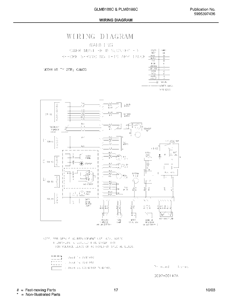 WIRING DIAGRAM Diagram and Parts List for GLMB186CB1  Frigidaire Microwave