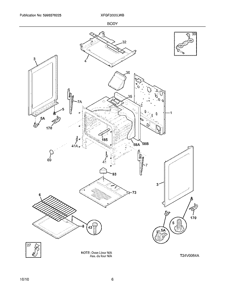 BODY Diagram and Parts List for XFGF3000LWB  Frigidaire Range