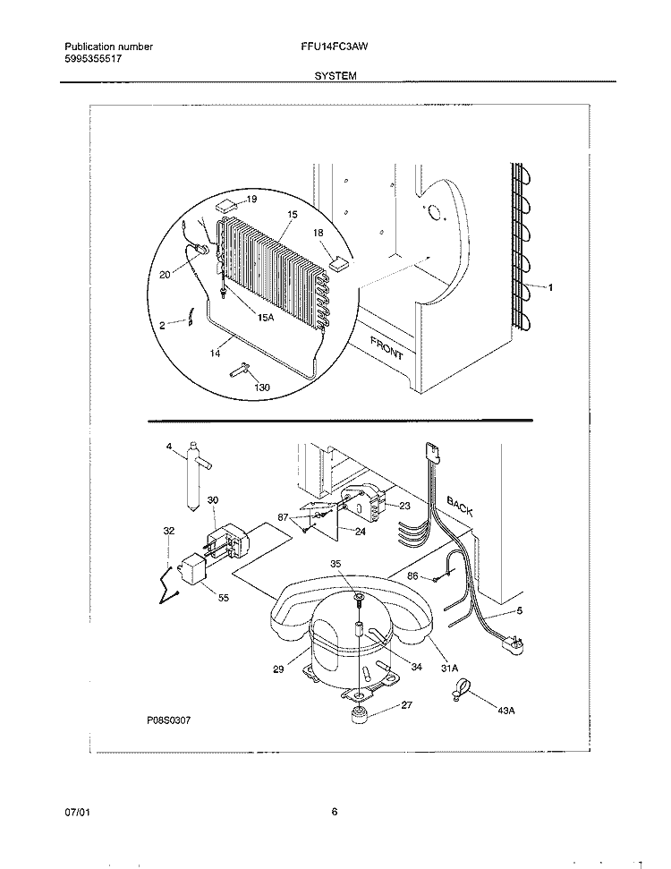 SYSTEM Diagram and Parts List for FFU14FC3AW0  Frigidaire Freezer