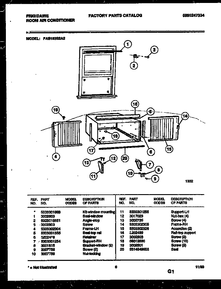 WINDOW MOUNTING PARTS Diagram and Parts List for FAS183S2A2  Frigidaire Air Conditioner
