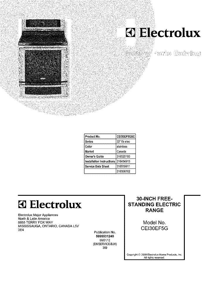 COVER Diagram and Parts List for CEI30EF5GSC  Electrolux Range
