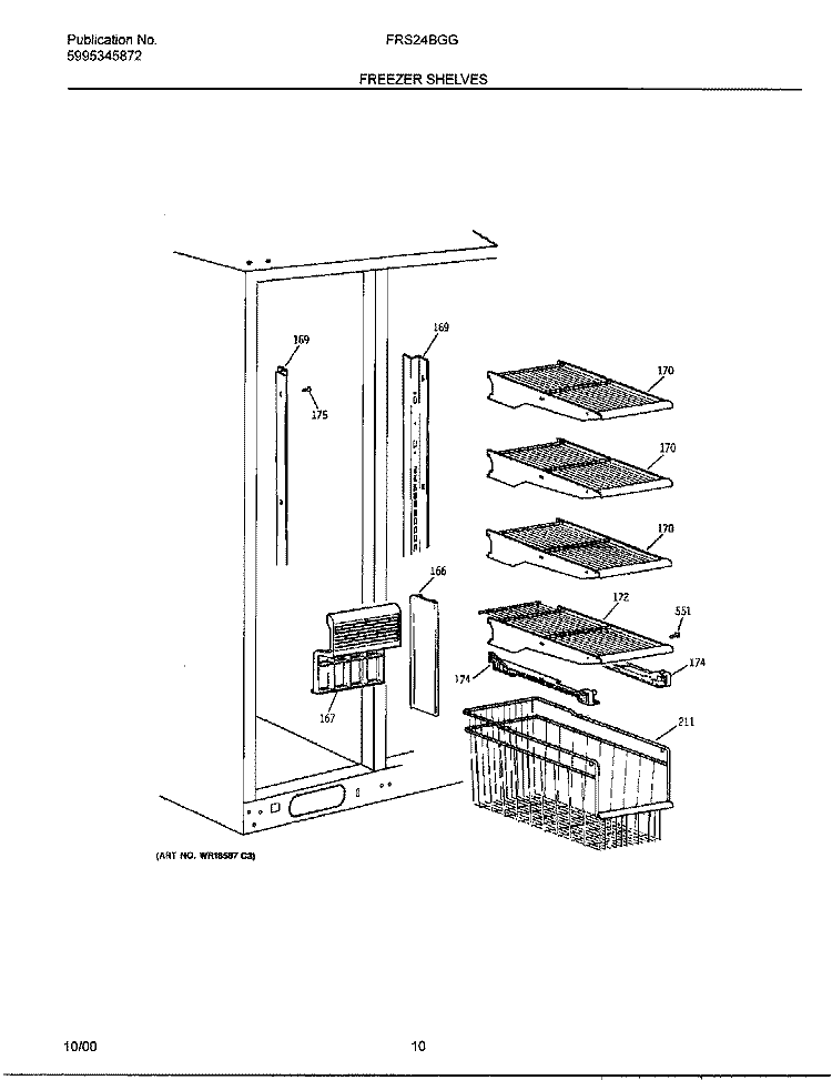 FREEZER SHELVES Diagram and Parts List for FRS24BGGW9  Frigidaire Refrigerator