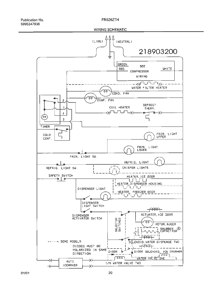 WIRING SCHEMATIC Diagram and Parts List for FRS26ZTHD5  Frigidaire Refrigerator