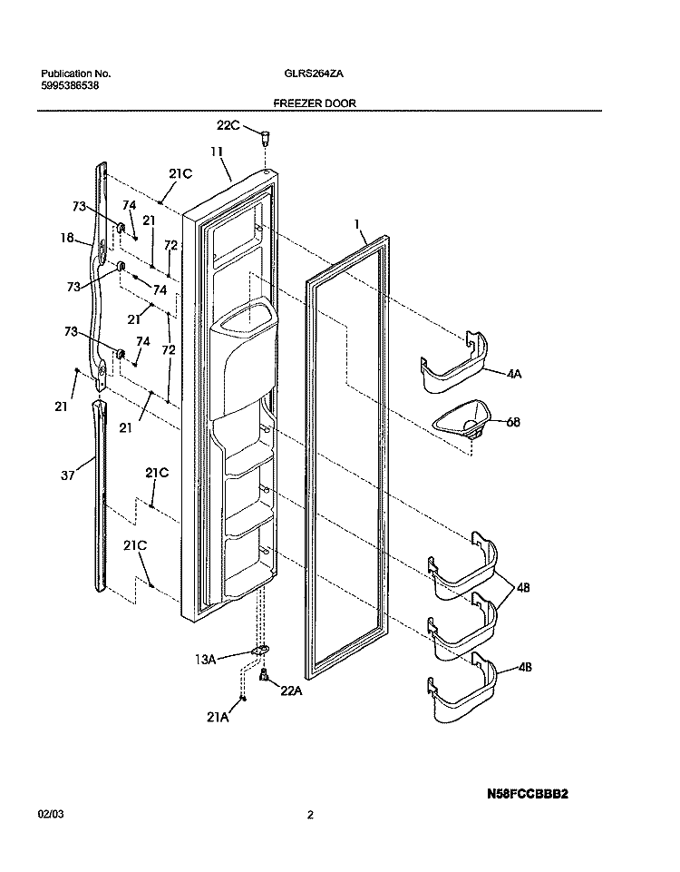 FREEZER DOOR Diagram and Parts List for GLRS264ZAW6  Frigidaire Refrigerator