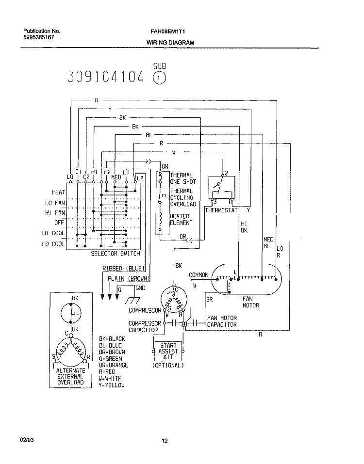 WIRING DIAGRAM Diagram and Parts List for FAH08EM1T1  Frigidaire Air Conditioner
