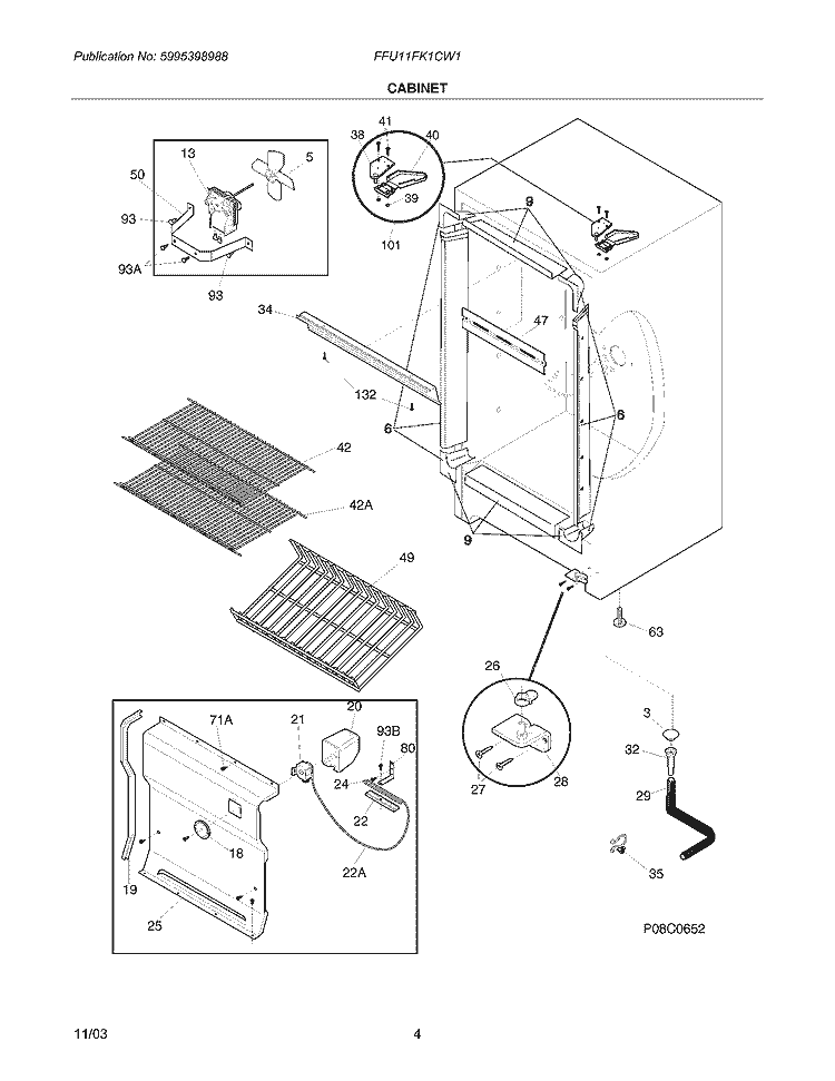 CABINET Diagram and Parts List for FFU11FK1CW1  Frigidaire Freezer