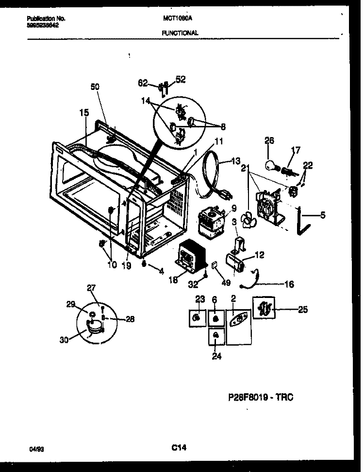 FUNCTIONAL PARTS Diagram and Parts List for MCT1080A2  Frigidaire Microwave