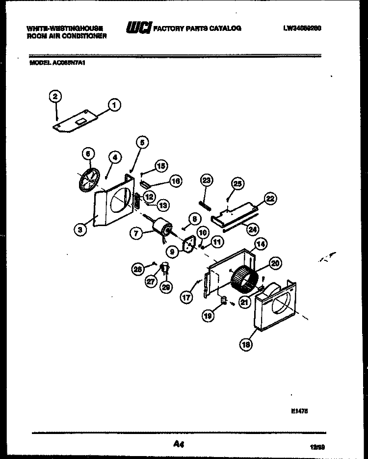AIR HANDLING PARTS Diagram and Parts List for AC055N7A1  Frigidaire Air Conditioner