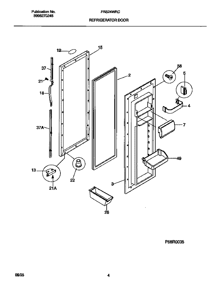 REFRIGERATOR DOOR Diagram and Parts List for FRS24WRCD1  Frigidaire Refrigerator