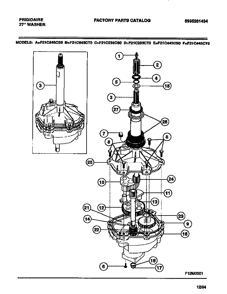 WASHER MECHANISM Diagram and Parts List for F21C445CS0  Frigidaire Washer