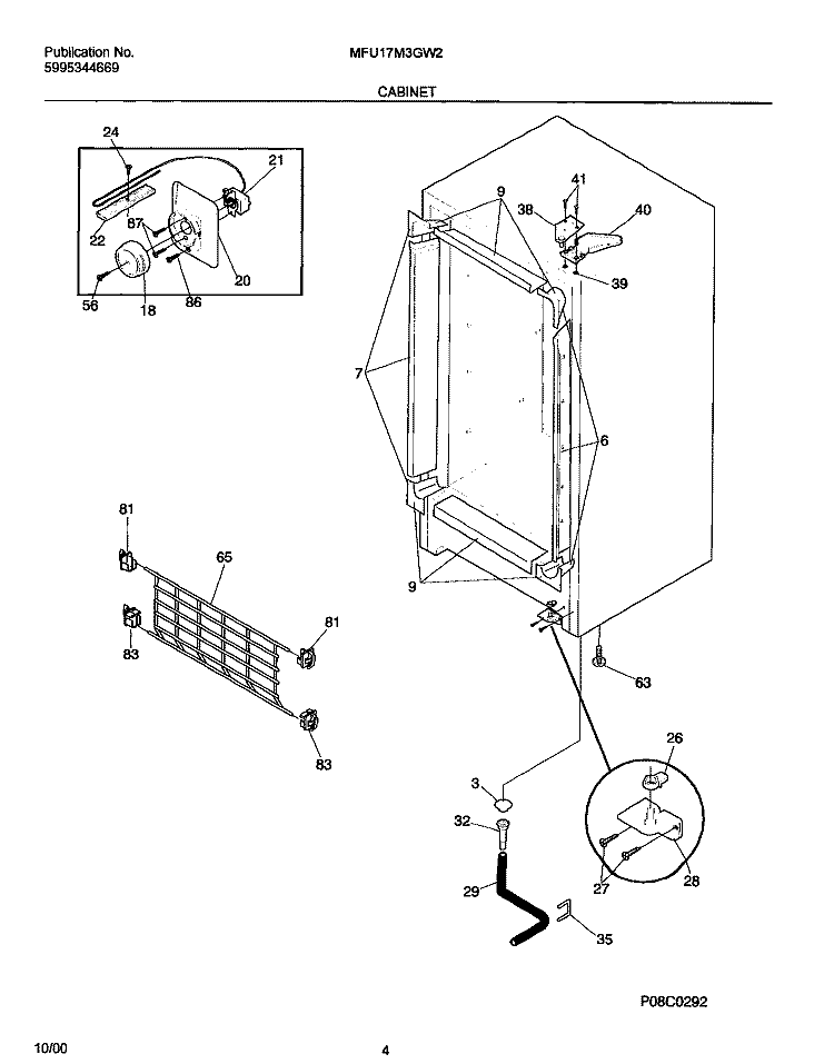 CABINET Diagram and Parts List for MFU17M3GW2  Frigidaire Freezer