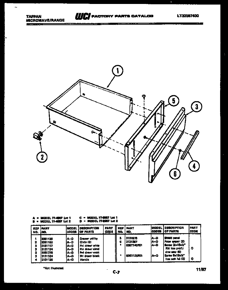 DRAWER PARTS Diagram and Parts List for 77-4957-66-01  Tappan Range