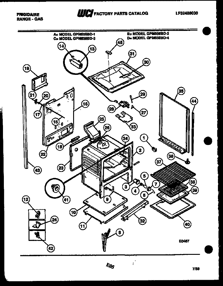 LOWER BODY PARTS Diagram and Parts List for GPM638BDL3  Frigidaire Range