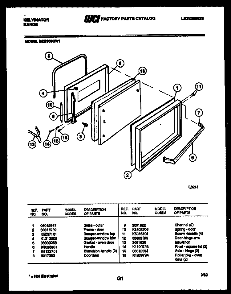 DOOR PARTS Diagram and Parts List for REC305CD1  Kelvinator Range