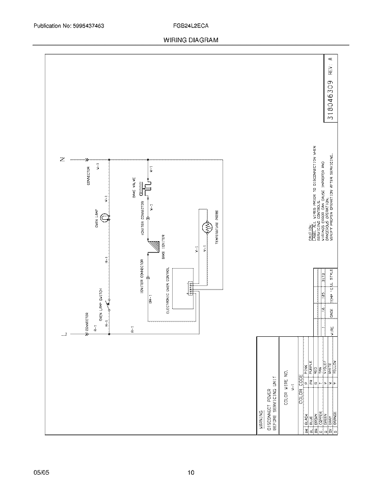 WIRING DIAGRAM Diagram and Parts List for FGB24L2ECA  Frigidaire Wall Oven
