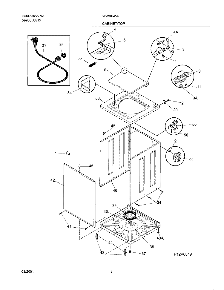 WSHR CAB, TOP Diagram and Parts List for WWX645RES1  Westinghouse Washer